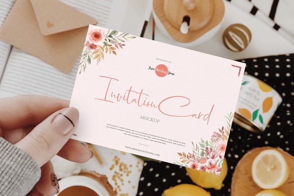 Girl Showing Invitation Card Mockup