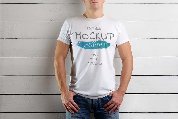 Athletic Man Wearing T-Shirt Mockup