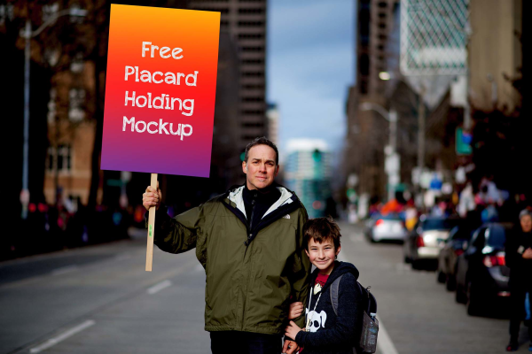 Placard Holding Mockup