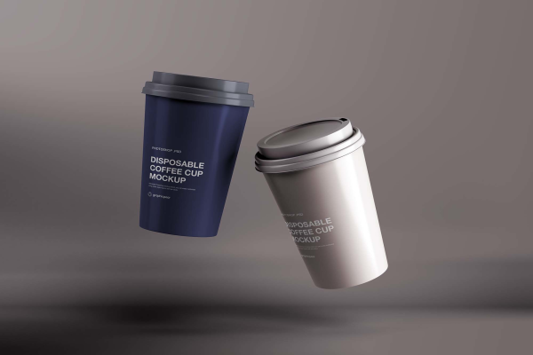 One-use Floating Coffee Cups Mockup