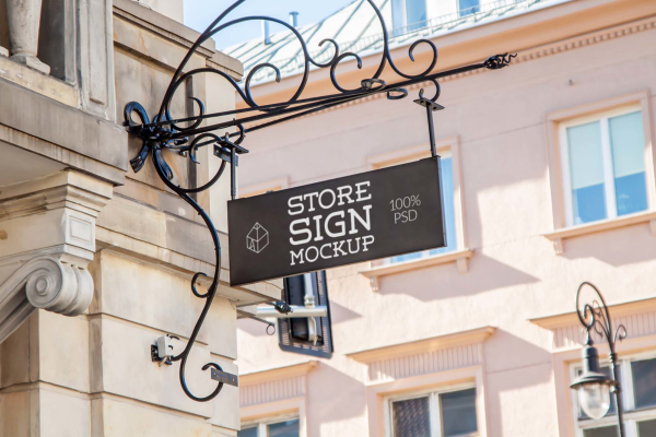 Outside Rectangle Store Sign Mockup