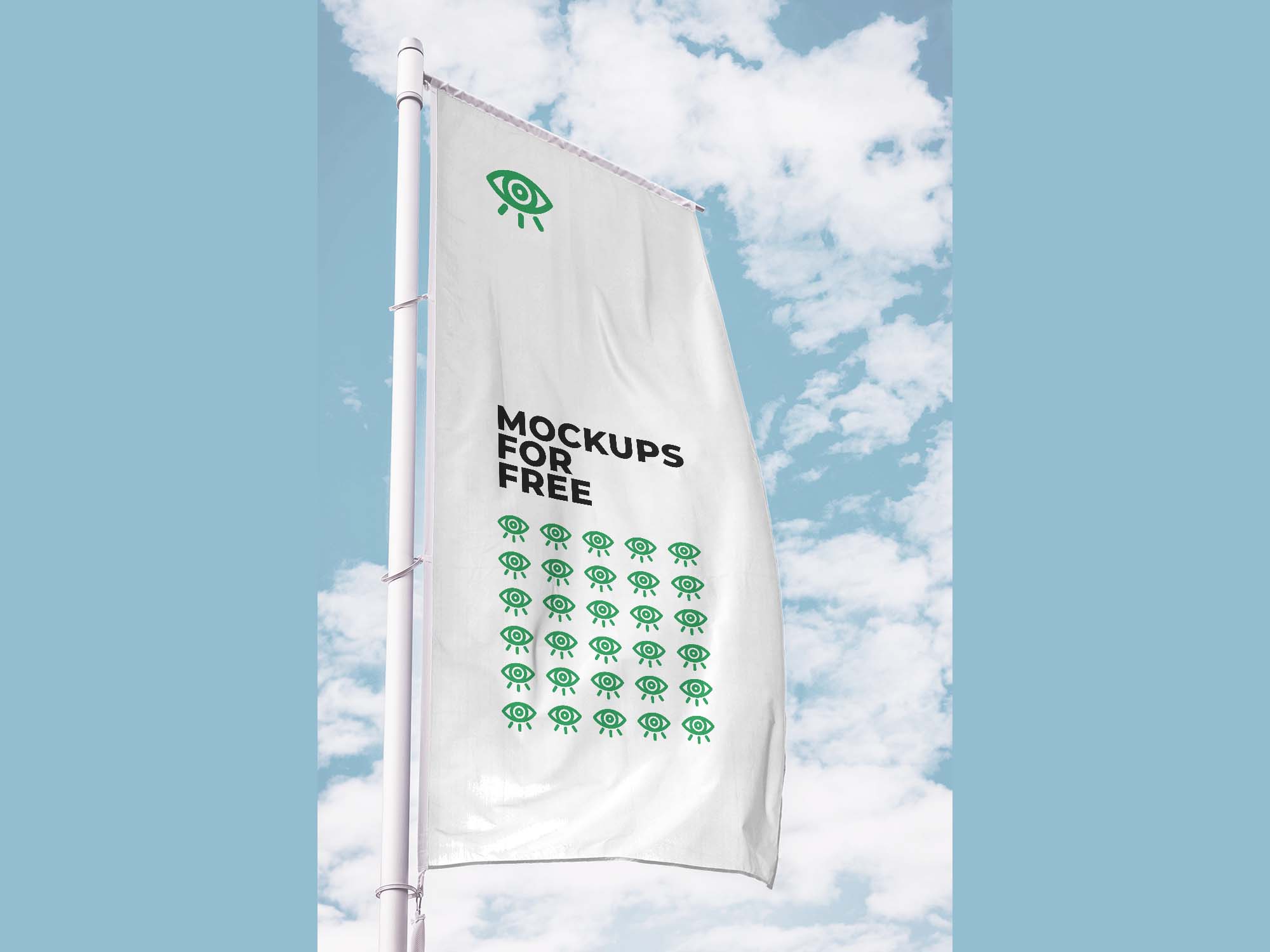 Vertical Flag in Skies Mockup
