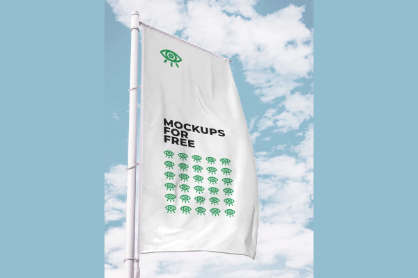 Vertical Flag in Skies Mockup