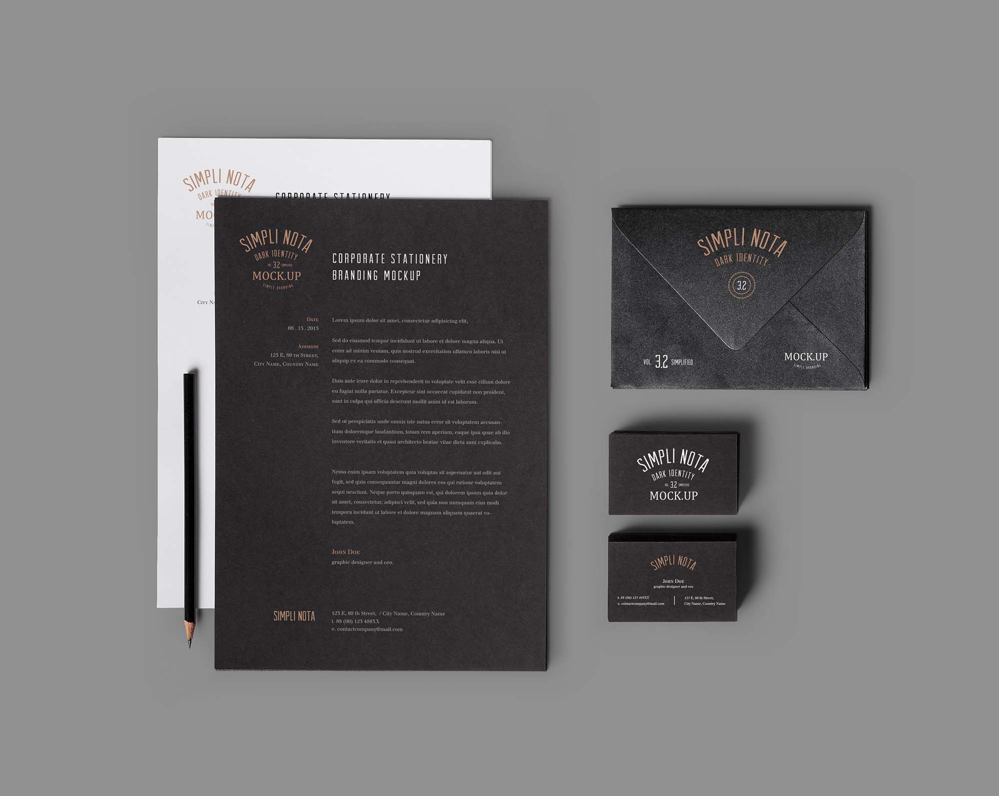 Download Elegant Stationery Branding PSD Mockup (Free) by Graphic Burger