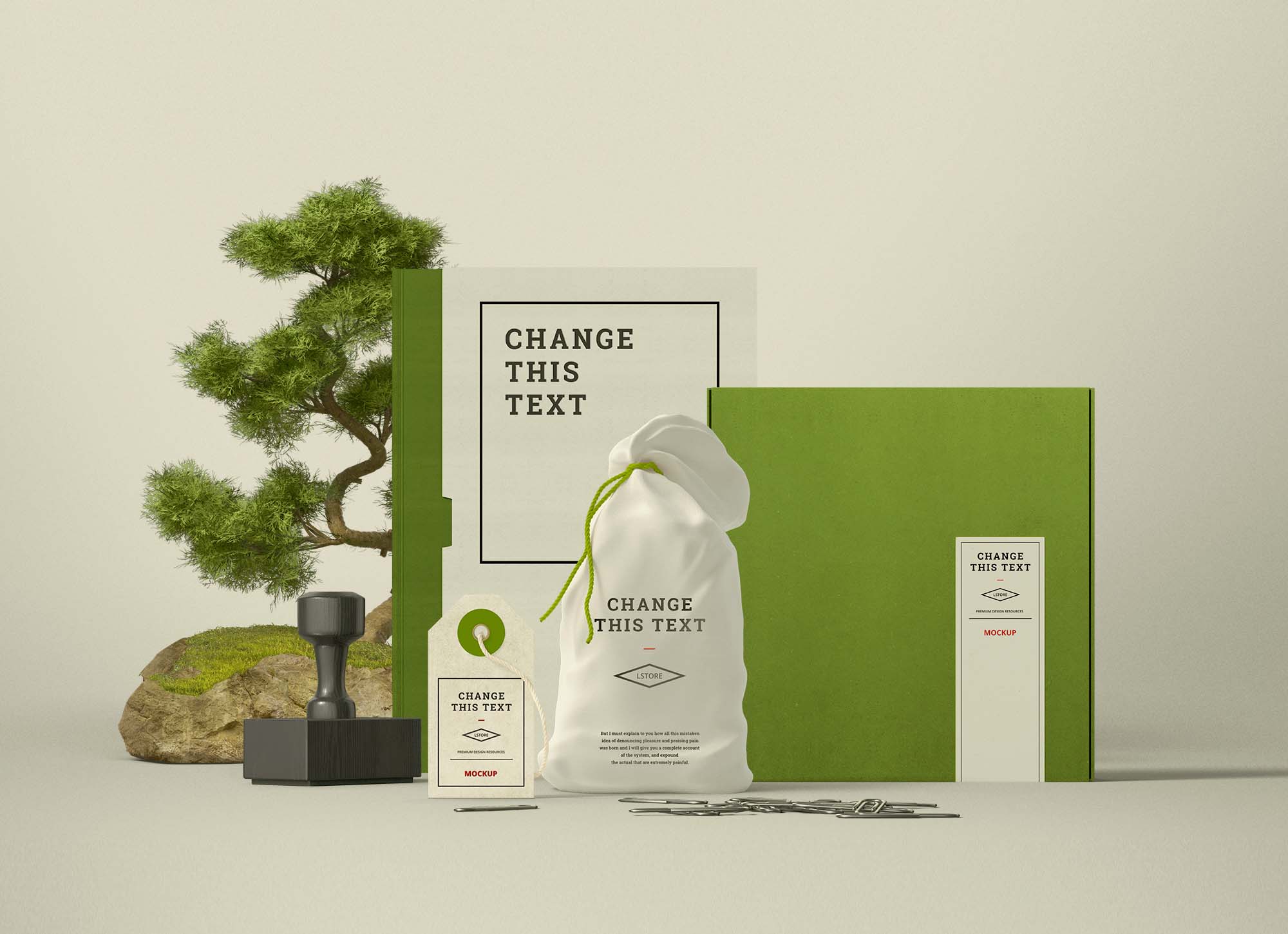 Brand Template Book, Tag, Bag and Box Mockup