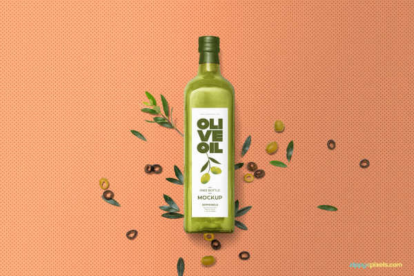 Glass Olive Oil Bottle Mockup