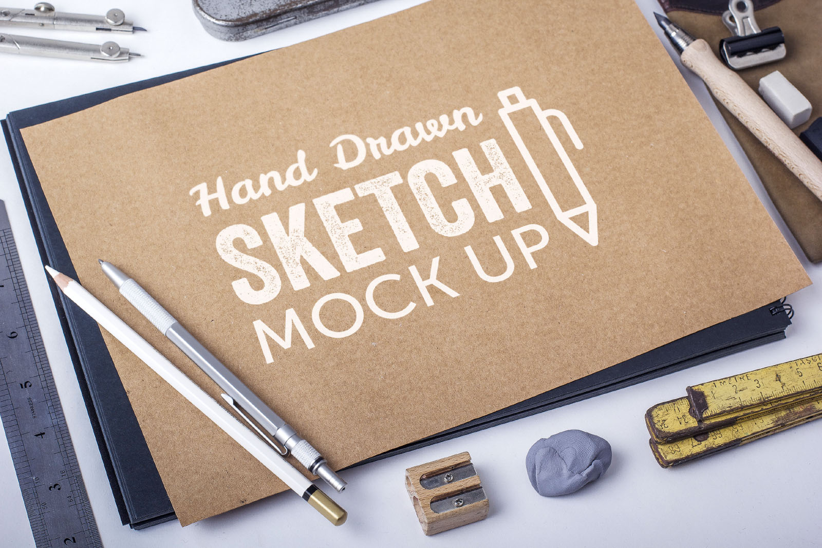 Hand Drawn Sketch Book & Paper Mockup