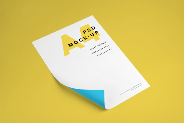 A4 Paper Curl Branding Mockup