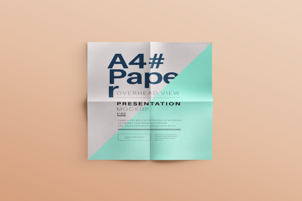 Top View A4 Paper Mockup with Fold Marks
