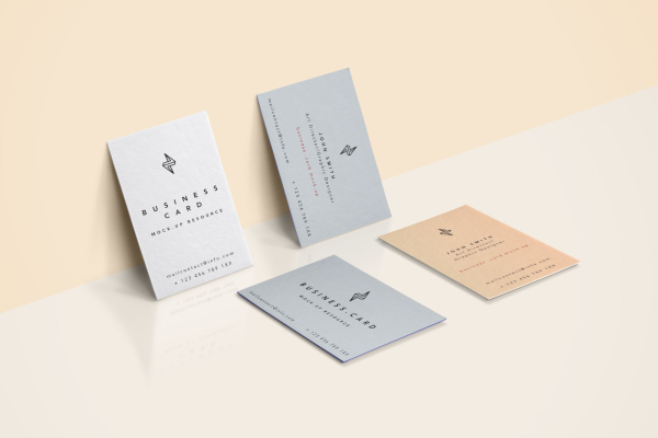 4 Business Cards Scene Mockup