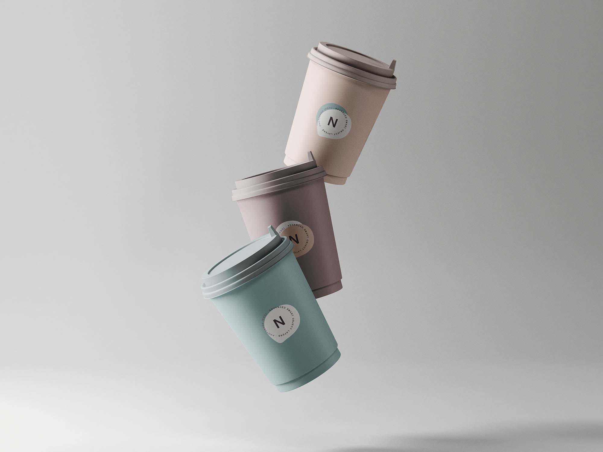 Three Floating Coffee Cup Mockups