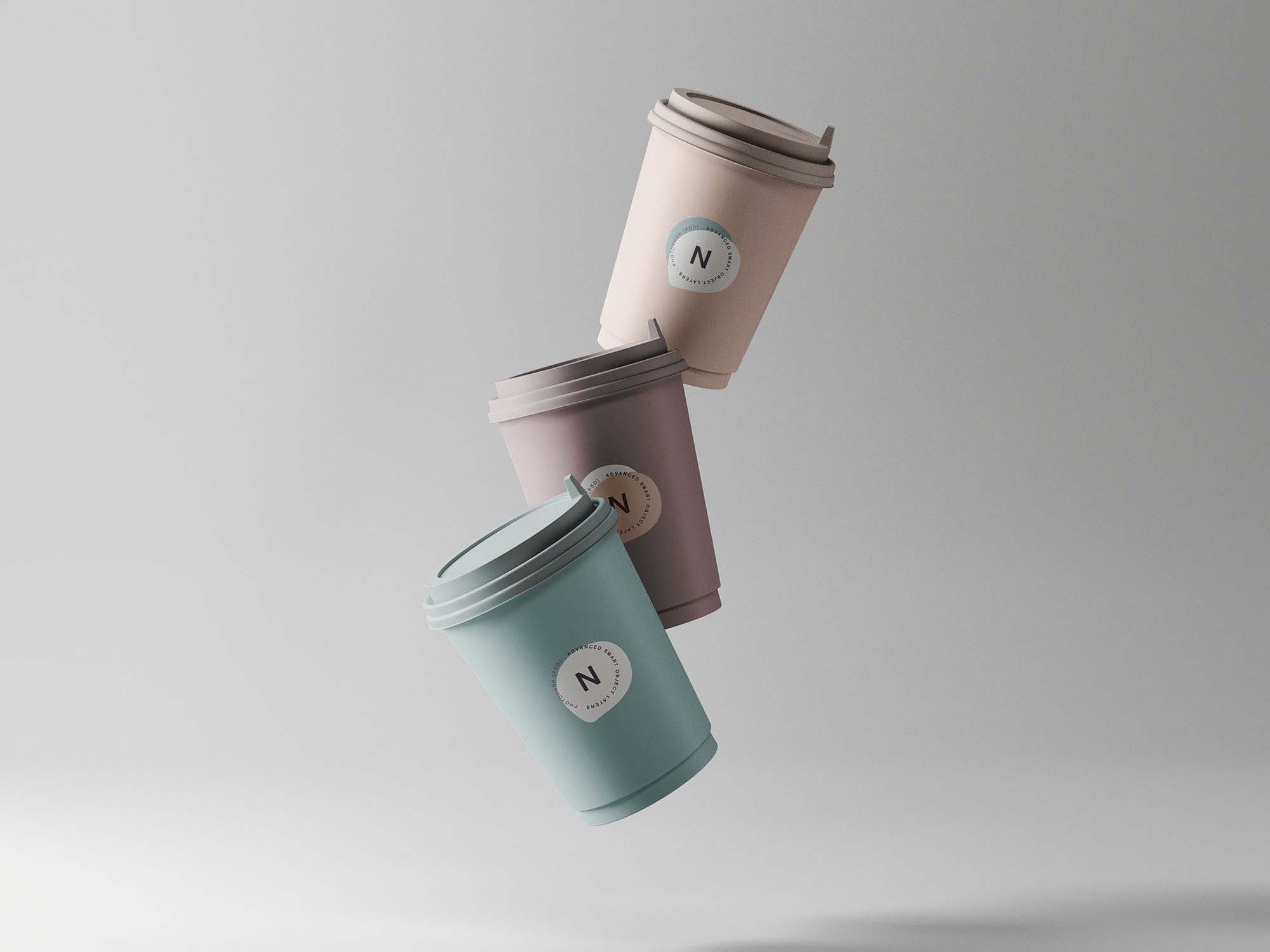 Three Floating Coffee Cup Mockups