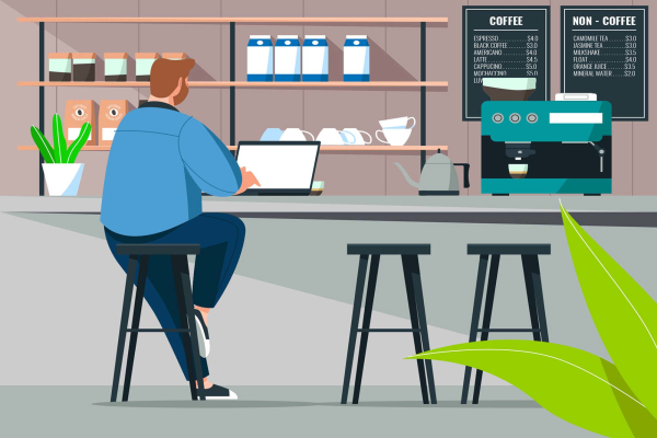 Working at Coffee Shop Vector Illustration