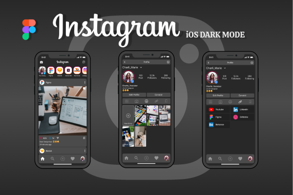 Instagram Dark mockup [ Story, Feed, Profile, Post ]