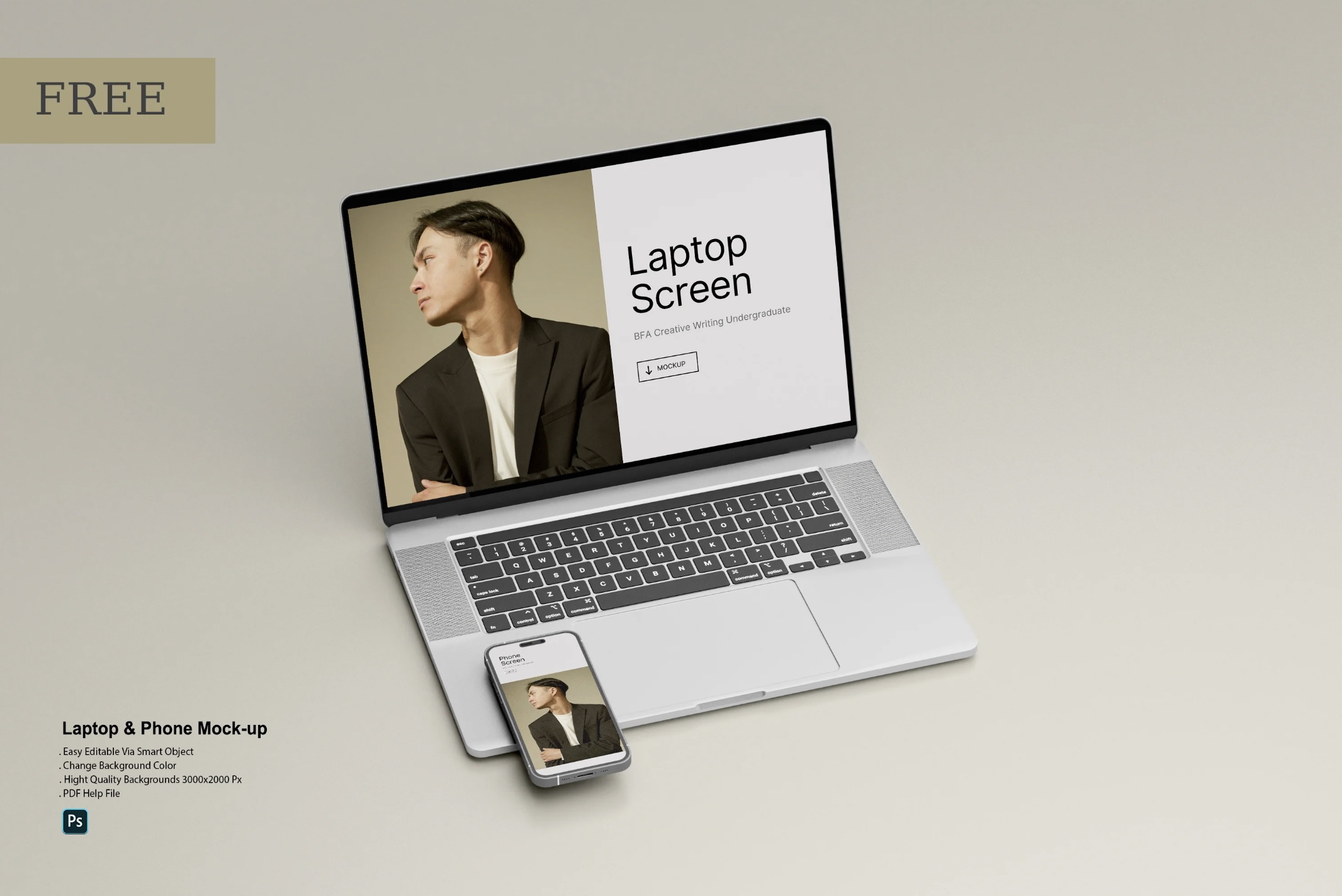 Laptop and phone mockup PSD