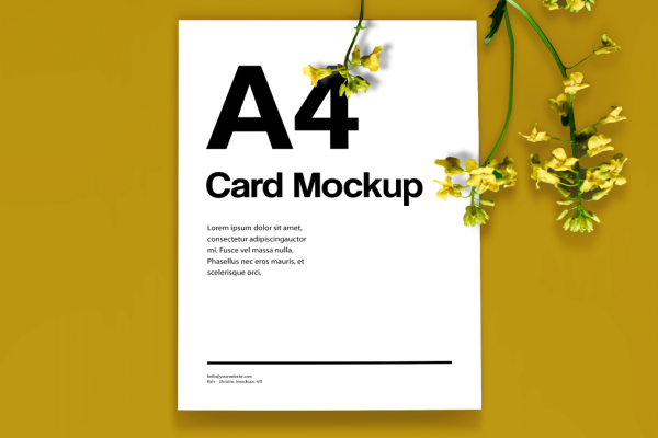 A4 Card With Flower Mockup