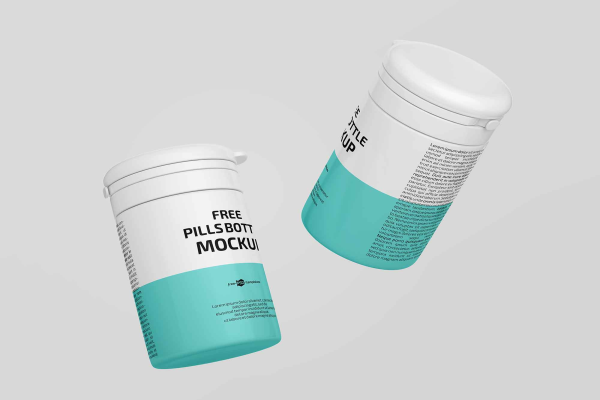 Two Floating Pill Bottles Mockup