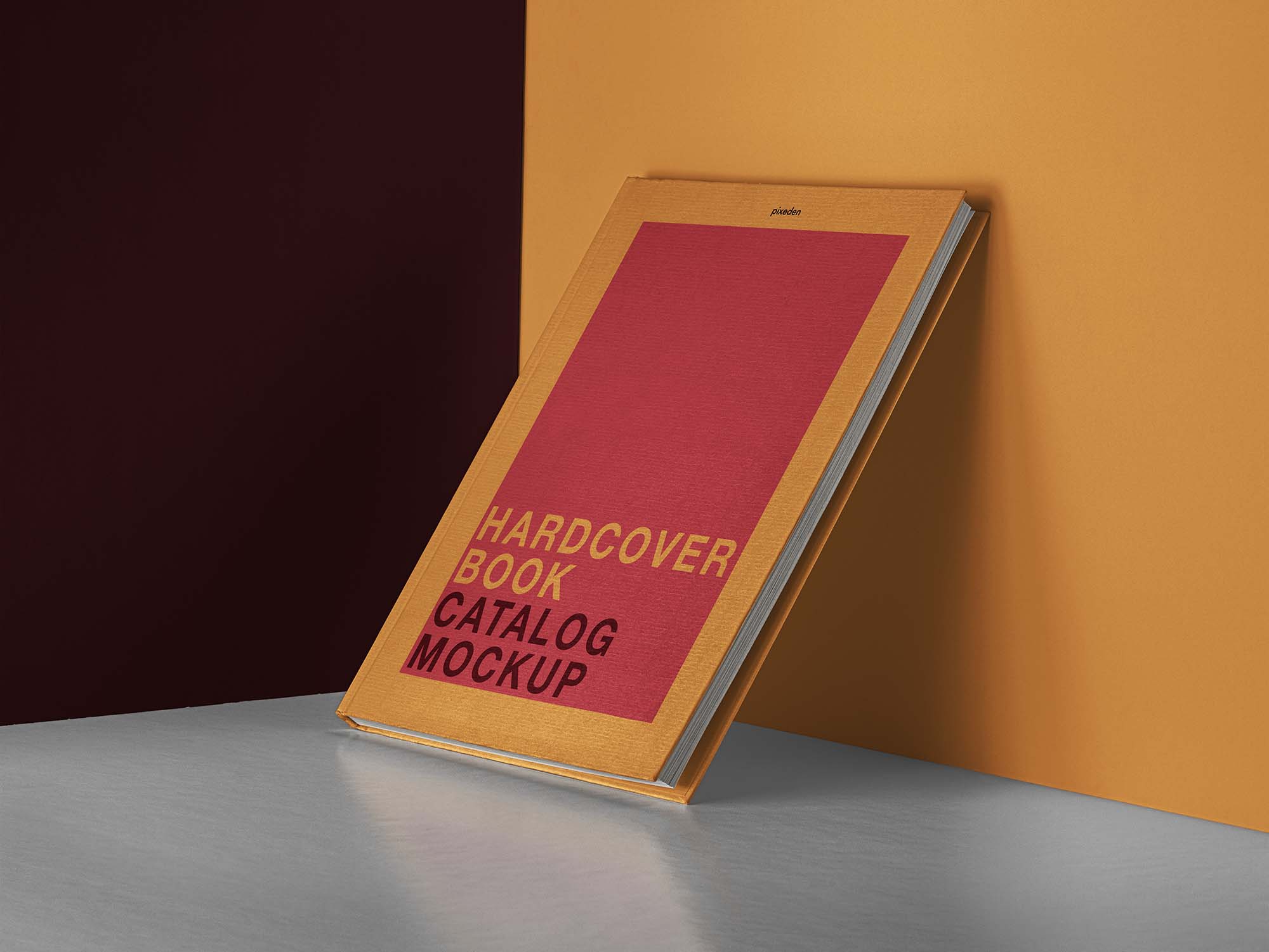 Hardcover Catalog Book near Wall Mockup