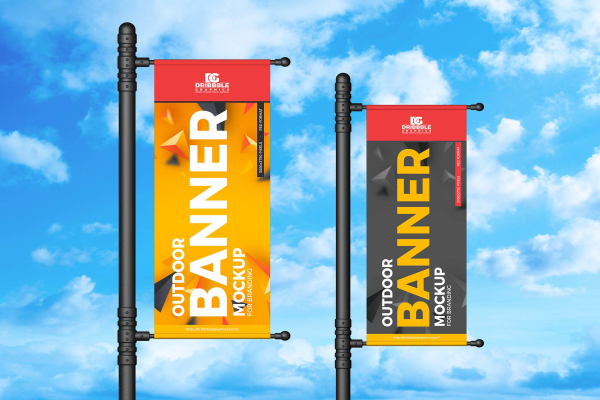 Vertical Outdoor Sky Banner Mockup