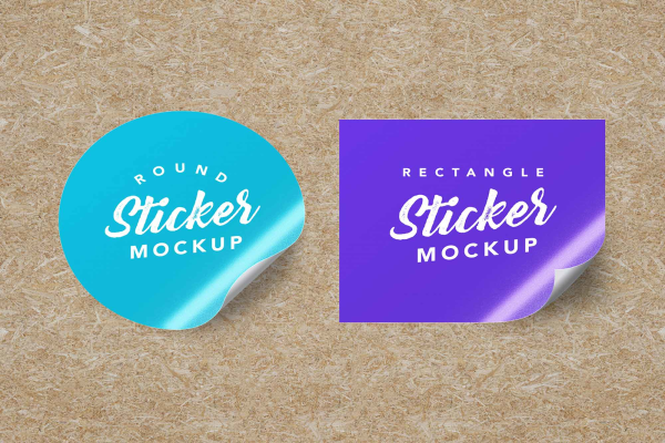 Round and Rectangle Stickers Mockup