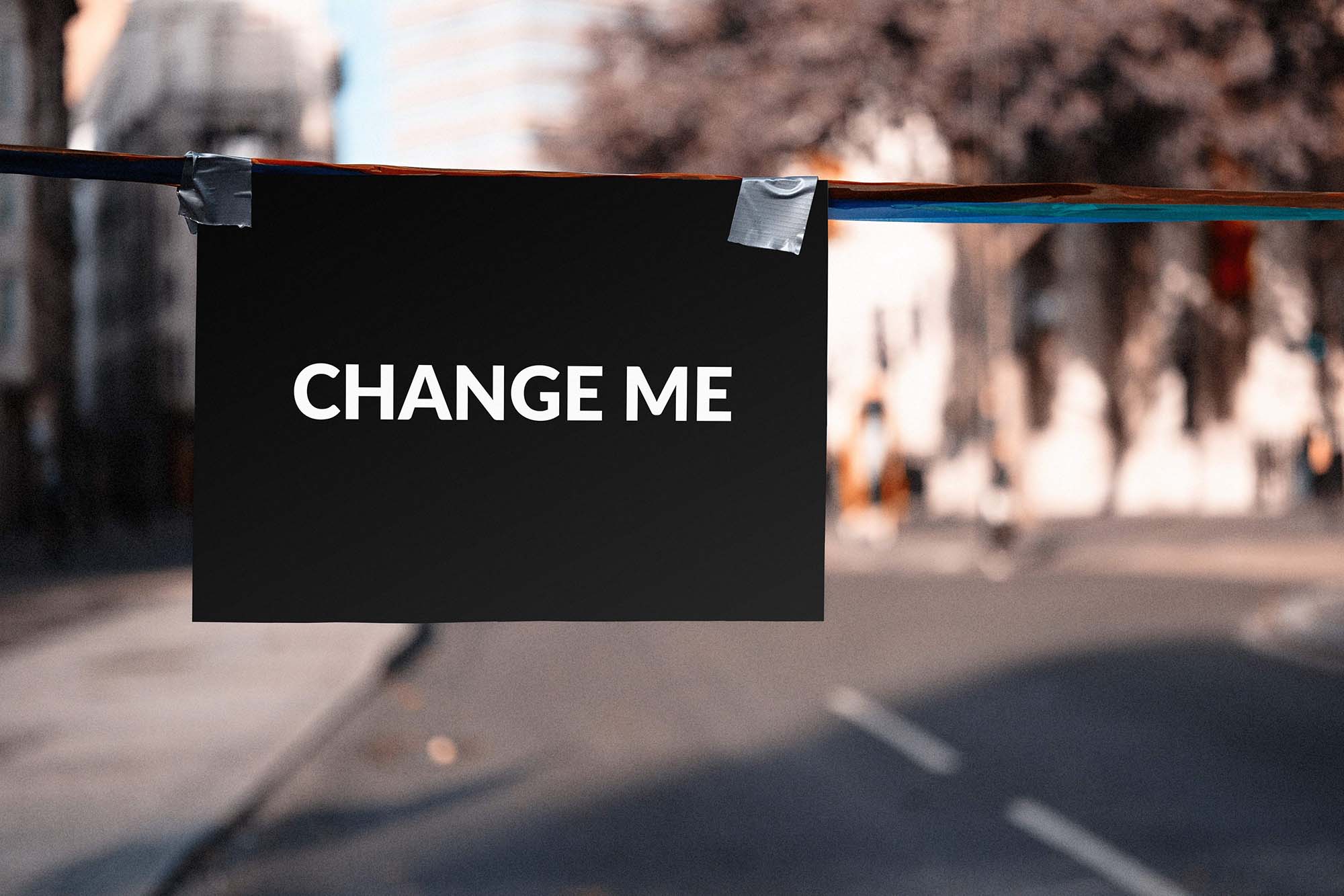 Unique Banner Taped on Rope Mockup